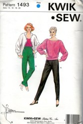 1493 KWIK SEW STRETCH WOVEN ELASTIC WAIST PANT STIRRUP OR NOT PATTERN 14-20 UNCUT